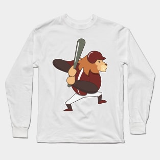 Lion at Baseball with Baseball bat Long Sleeve T-Shirt